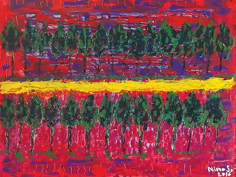 Sonnenaufgang an der Elbe - Leinwand. Öl - 44cm x 45cm