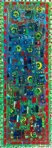 Bunte Labyrinthe des Lebens - Hartkarton. Öl - 40cm x 100cm