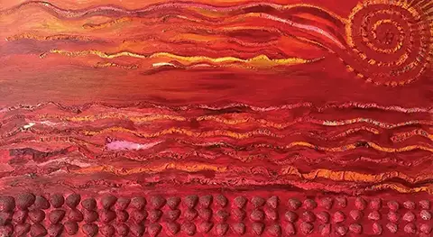 Rotes Meer - Holzplatte. Textil, Muschel, Öl - 90cm x 120cm